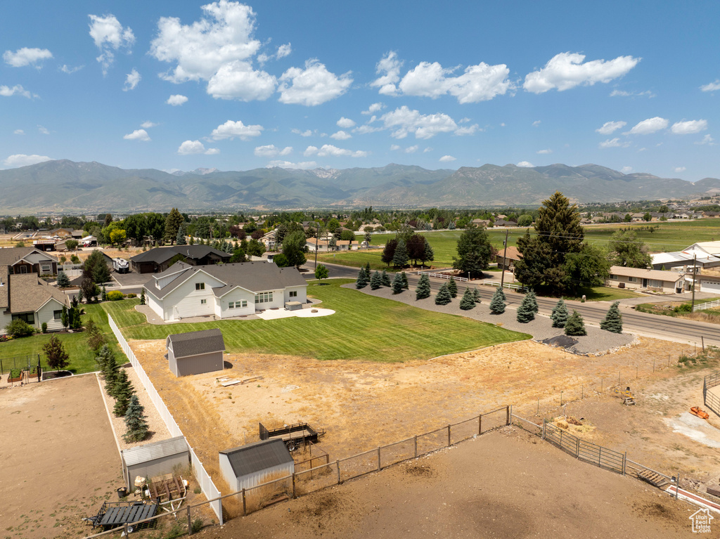 Bird's eye view of a mountainous background