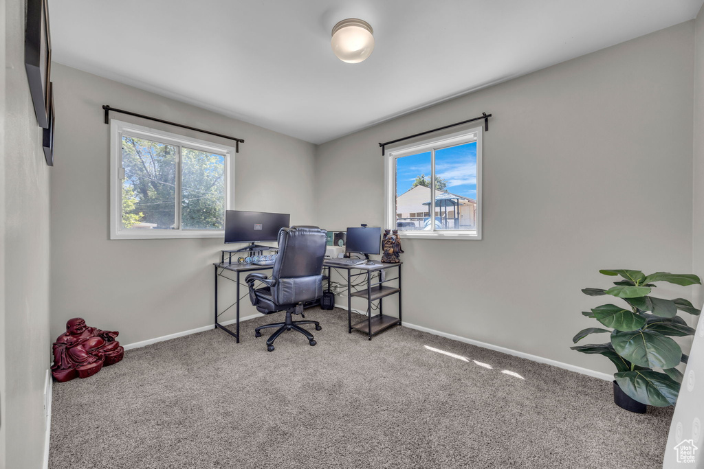 Office area with carpet floors and baseboards