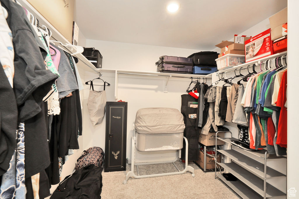 Walk in closet with carpet