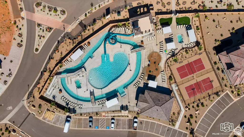 Aerial view of a pool area