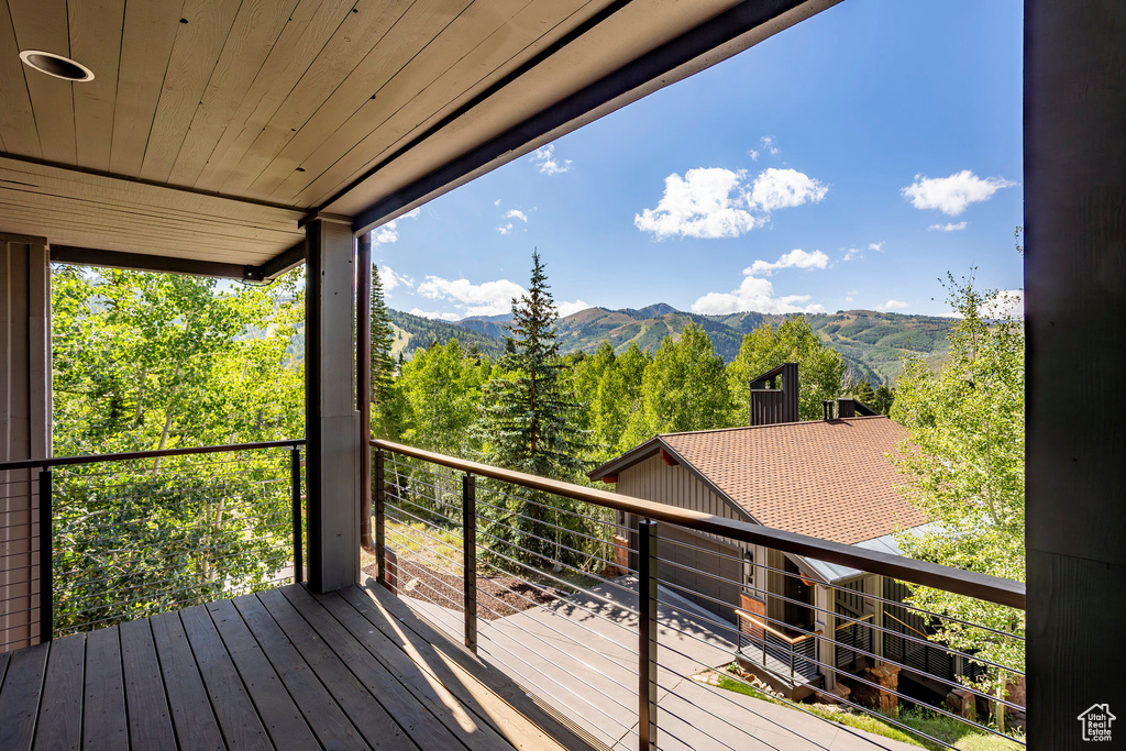 Wooden terrace with a mountain view