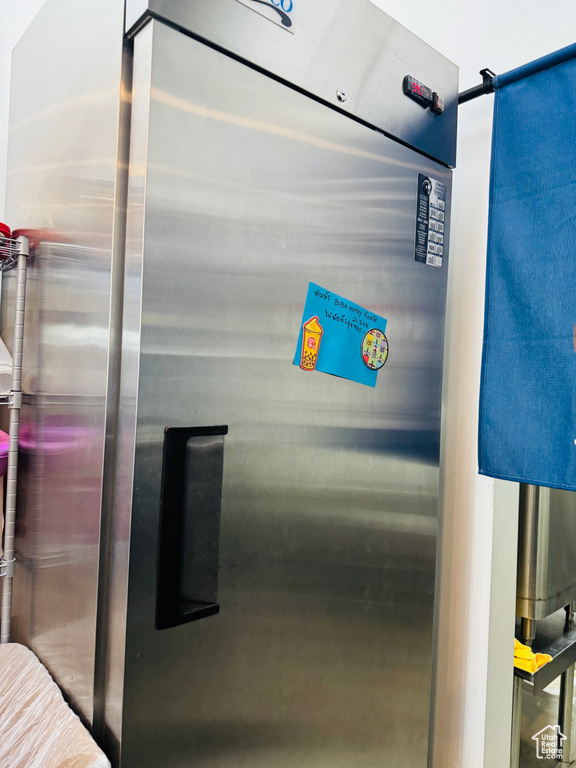 Detailed view of stainless steel fridge