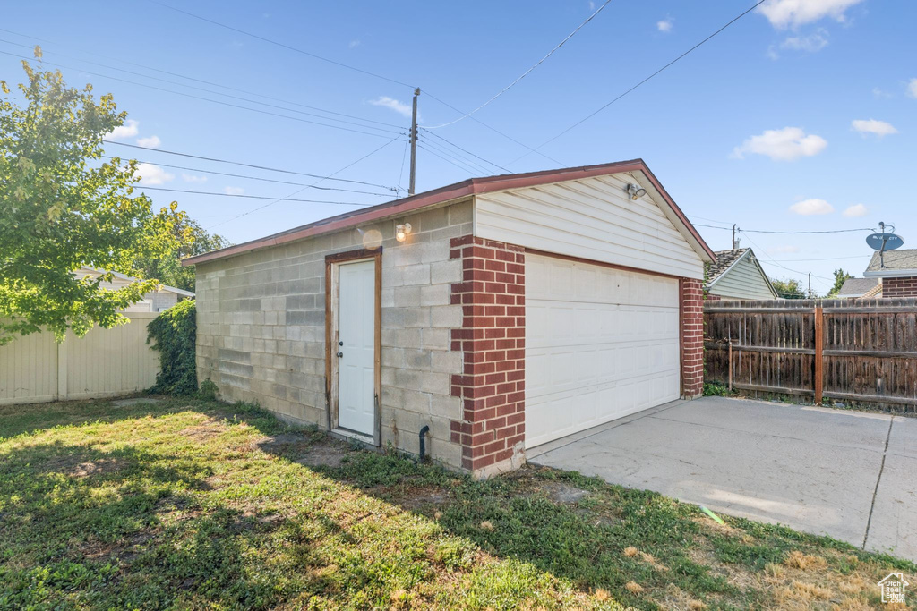 View of detached garage