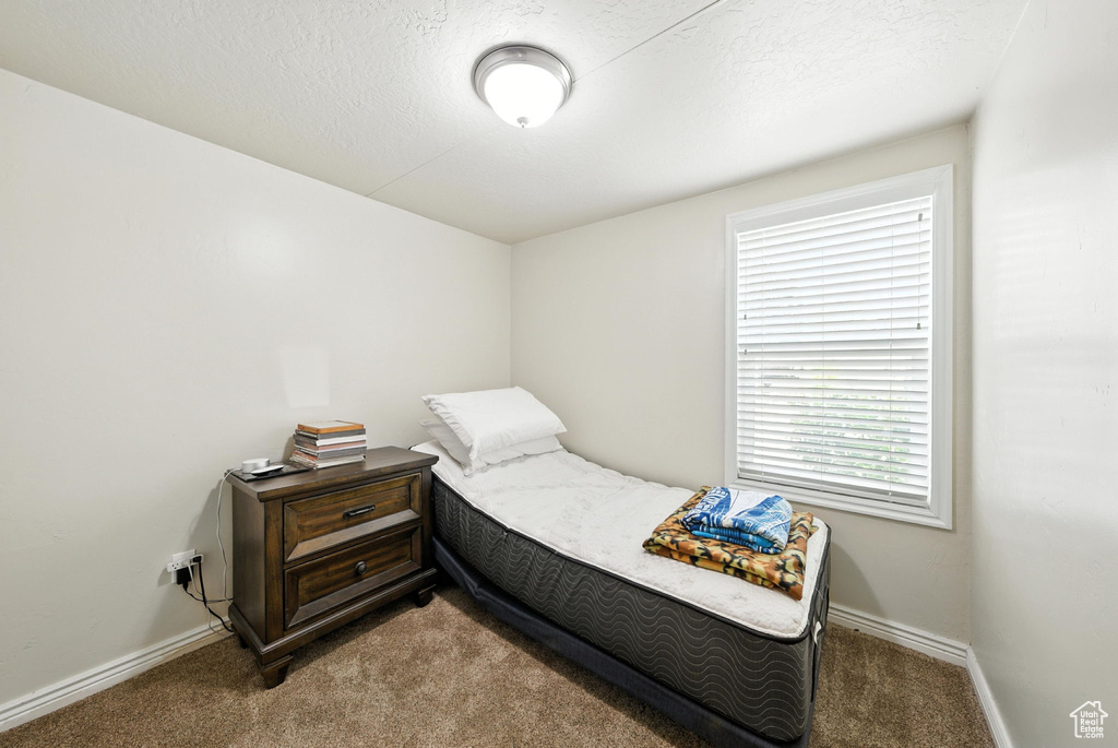 Bedroom with carpet flooring and baseboards