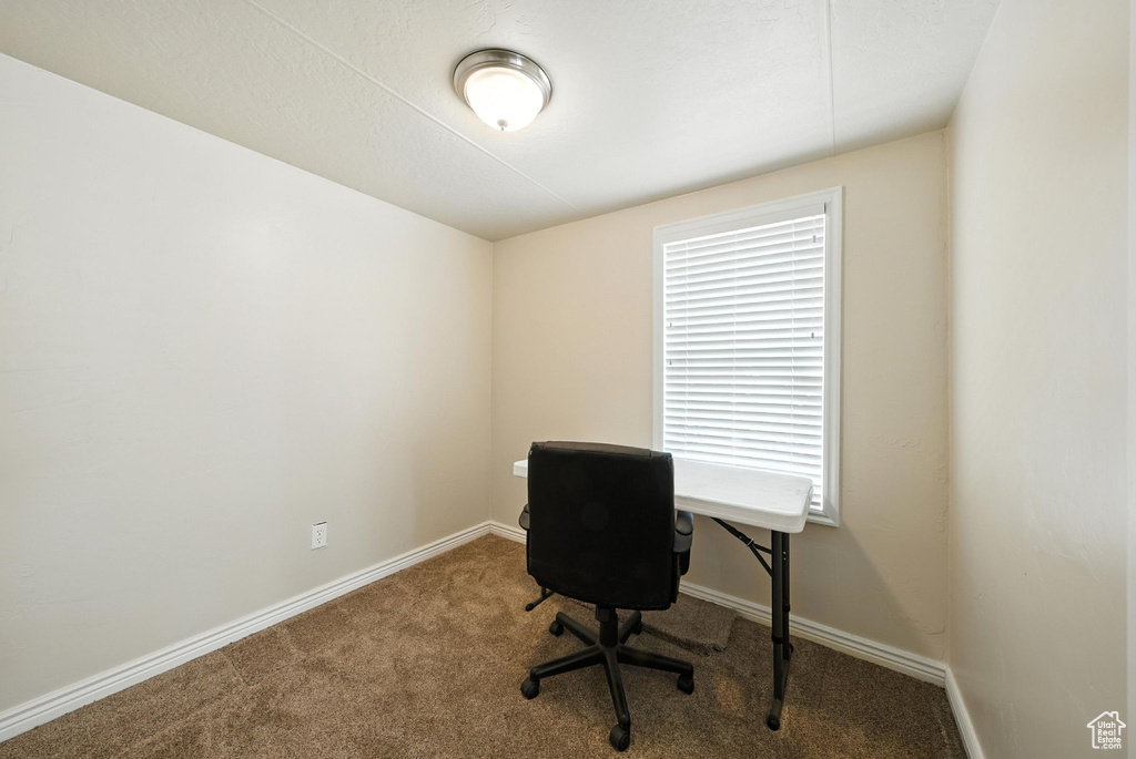 Office space with carpet floors and baseboards