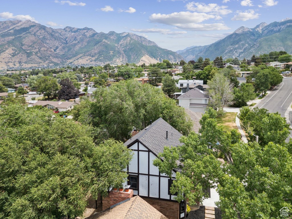View of mountain background featuring nearby suburban area