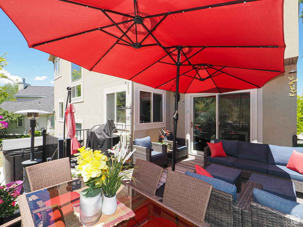 View of patio / terrace featuring an outdoor hangout area and area for grilling