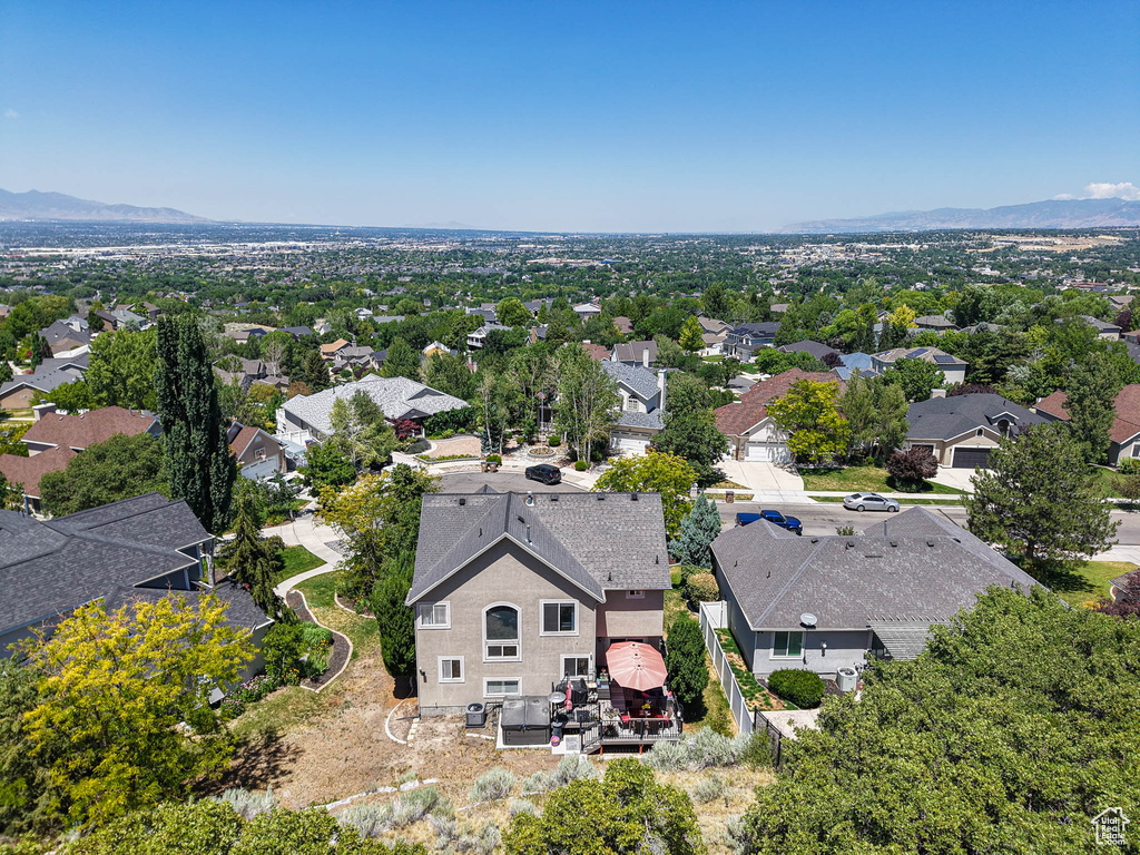 Aerial perspective of suburban area featuring mountains