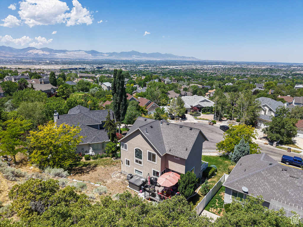 Aerial perspective of suburban area featuring mountains