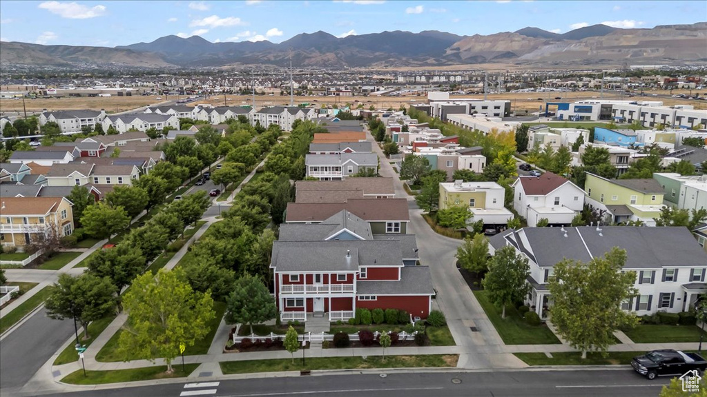 Aerial perspective of suburban area featuring mountains