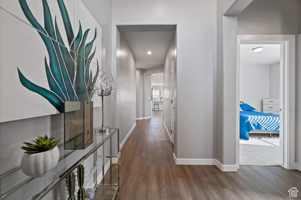 Corridor featuring wood finished floors