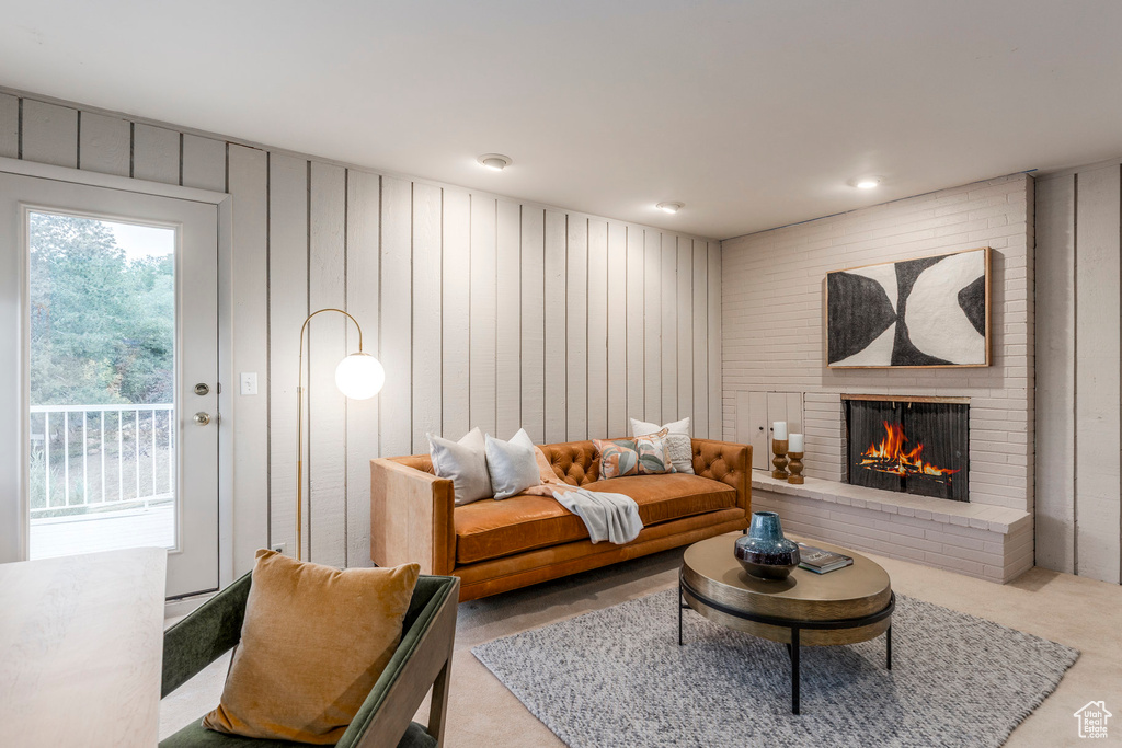 Living room with a fireplace