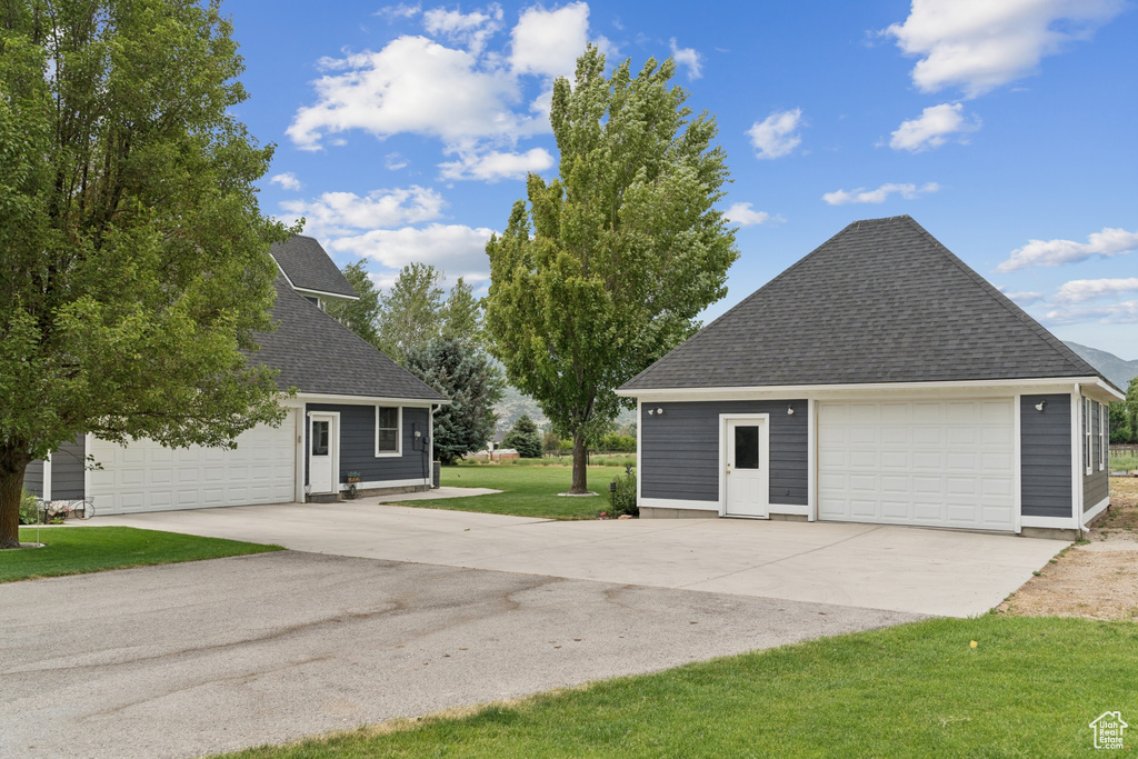 View of detached garage