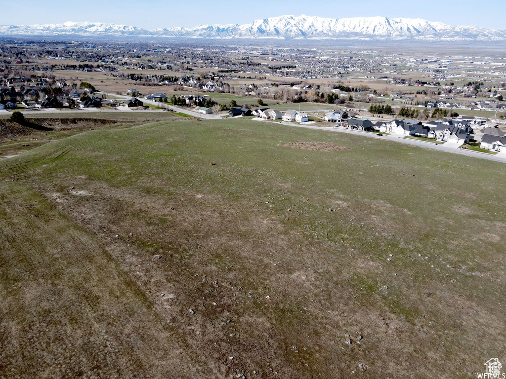 Aerial view of residential area with mountains