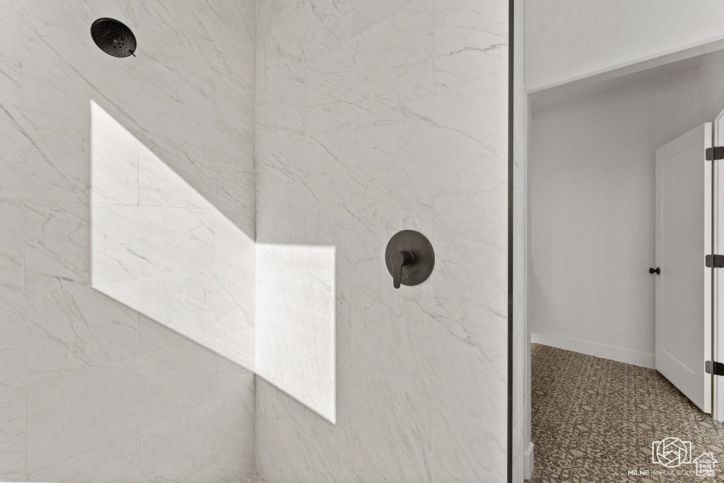 Bathroom view of tiled shower