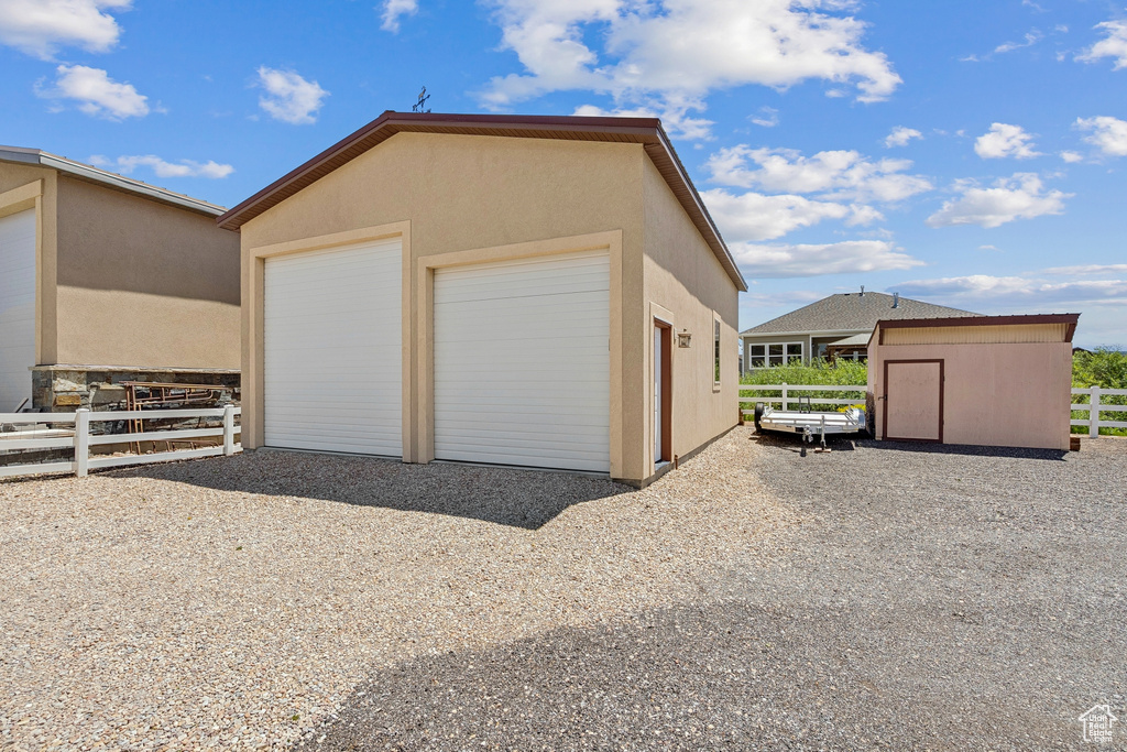 View of detached garage
