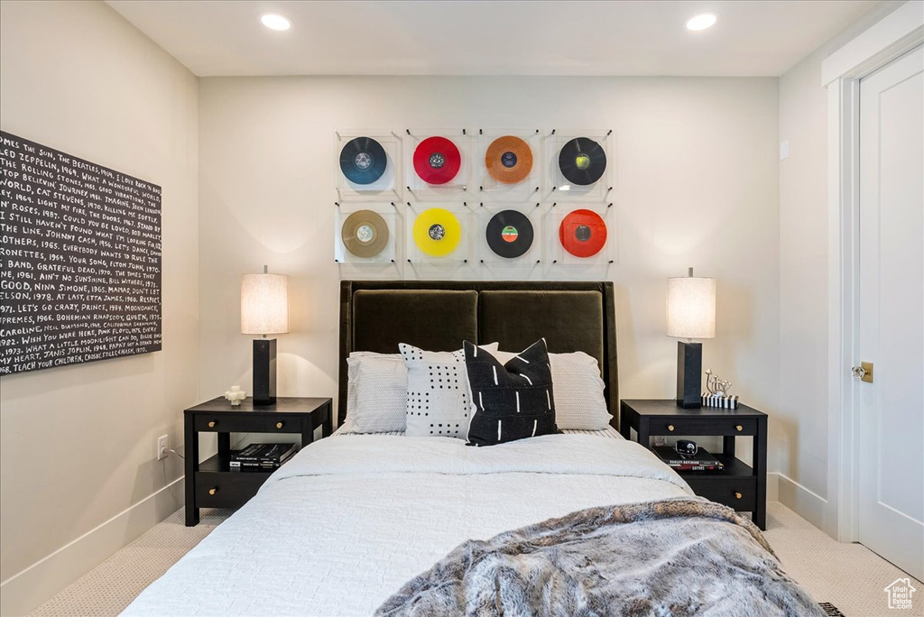 Bedroom with carpet and recessed lighting