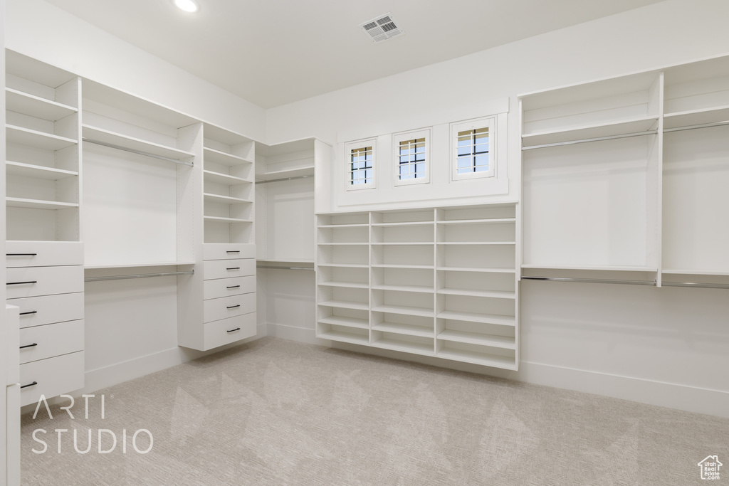 Spacious closet with carpet