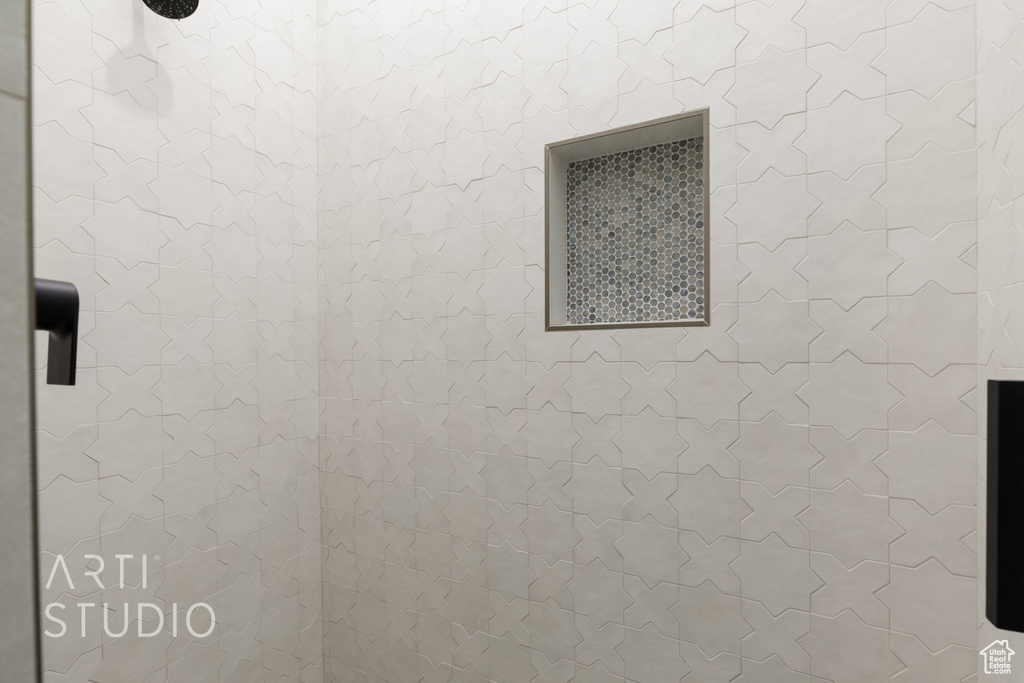 Bathroom view of tiled shower