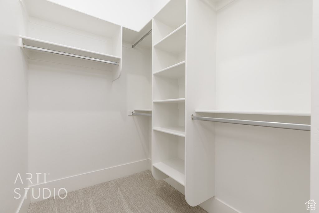 Spacious closet with carpet floors