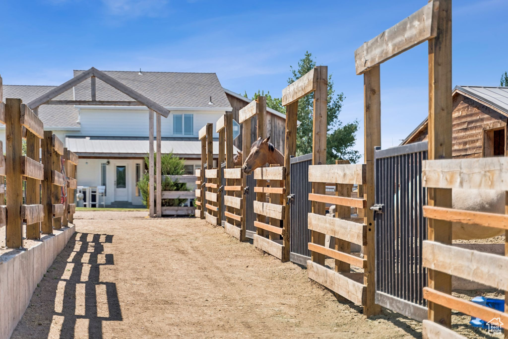 View of horse barn