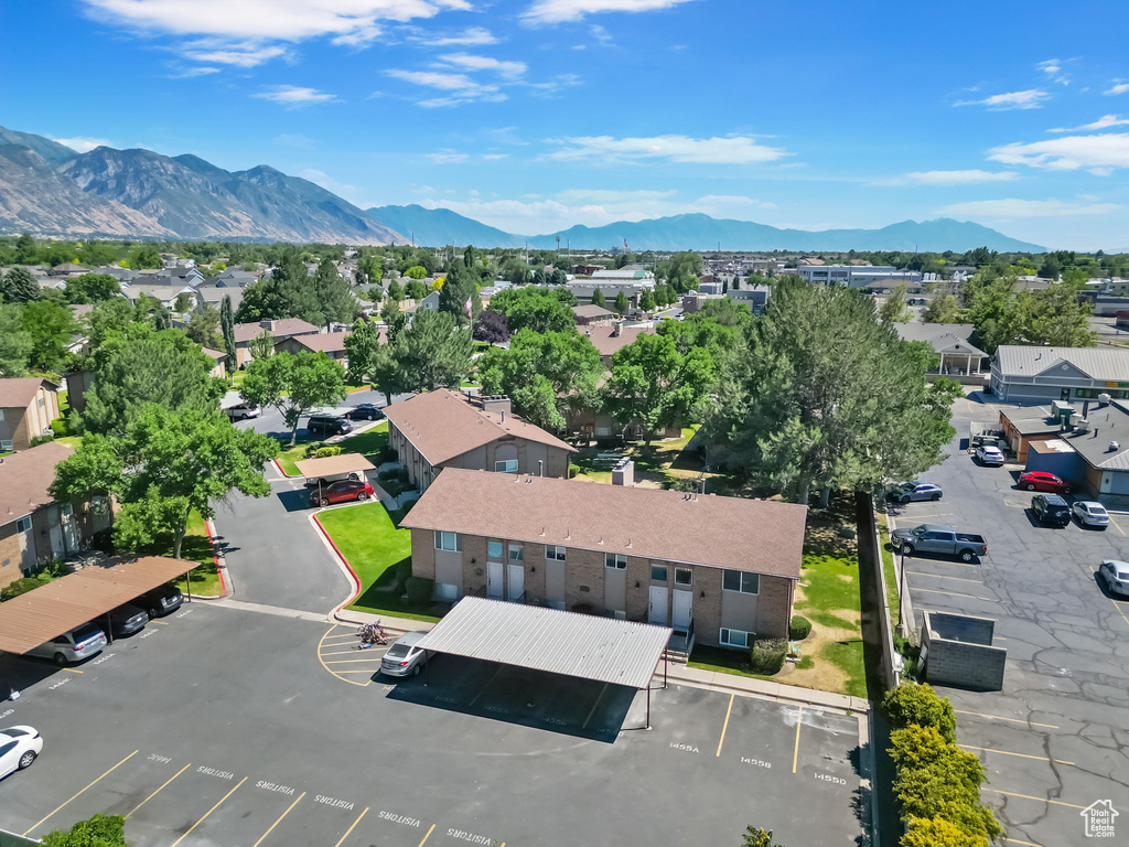 Aerial perspective of suburban area featuring mountains