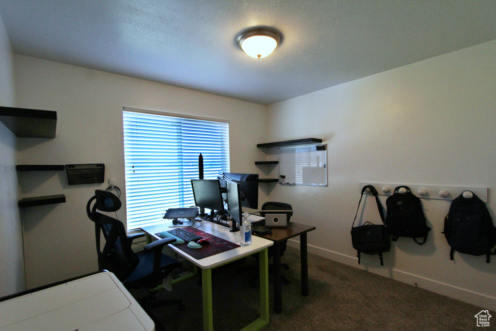 Office space with carpet and baseboards