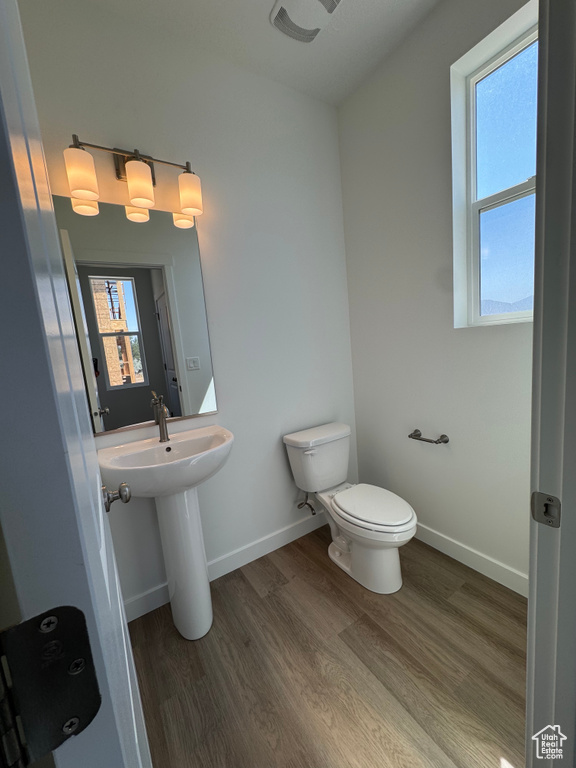 Half bath featuring wood finished floors and plenty of natural light