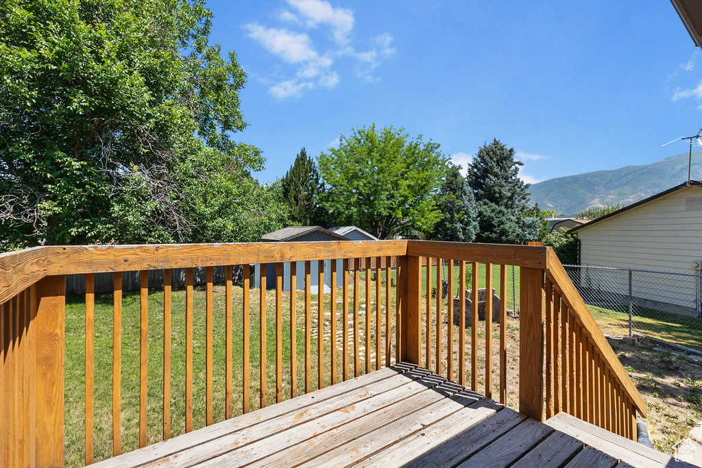 Wooden terrace with a mountain view