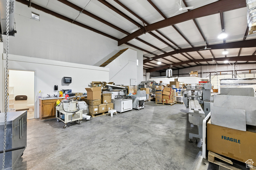 Garage with a workshop area