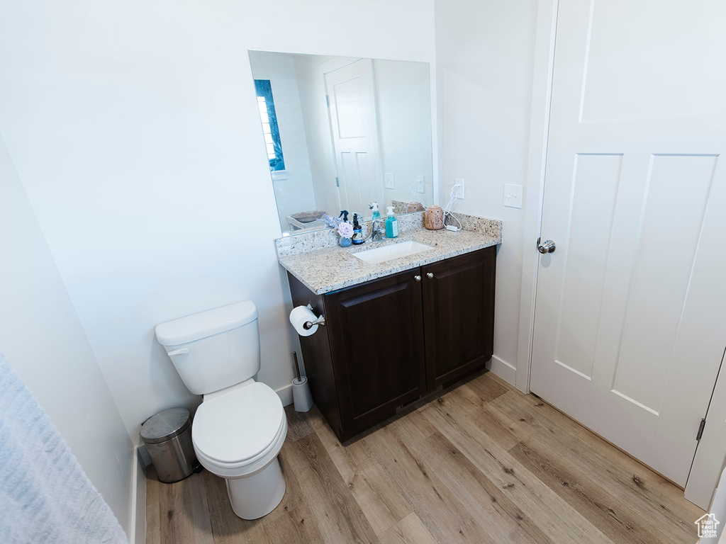 Bathroom featuring wood finished floors and vanity