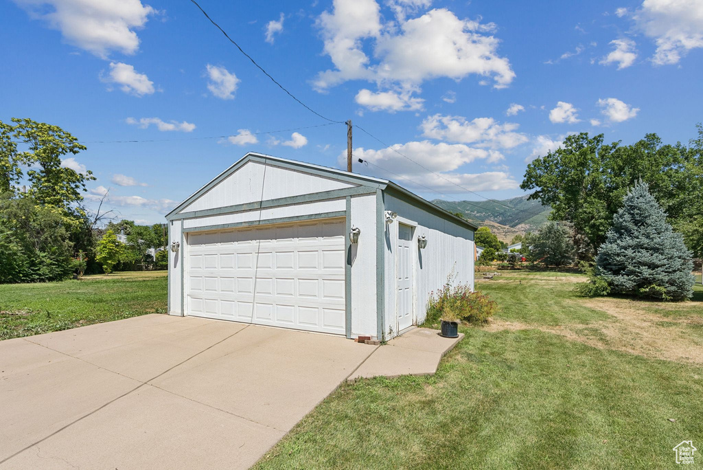 View of detached garage