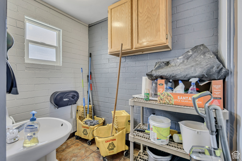 Bathroom with tile patterned floors