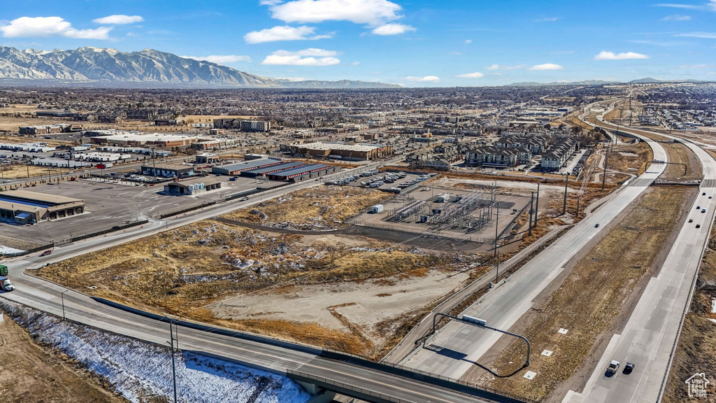 Bird's eye view of mountains and a highway