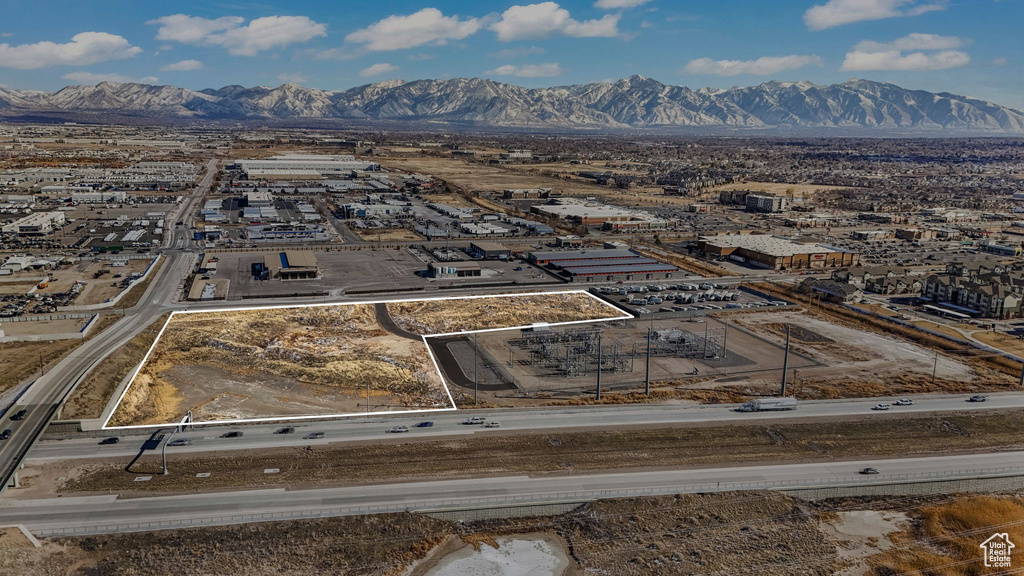 Drone / aerial view of a mountainous background