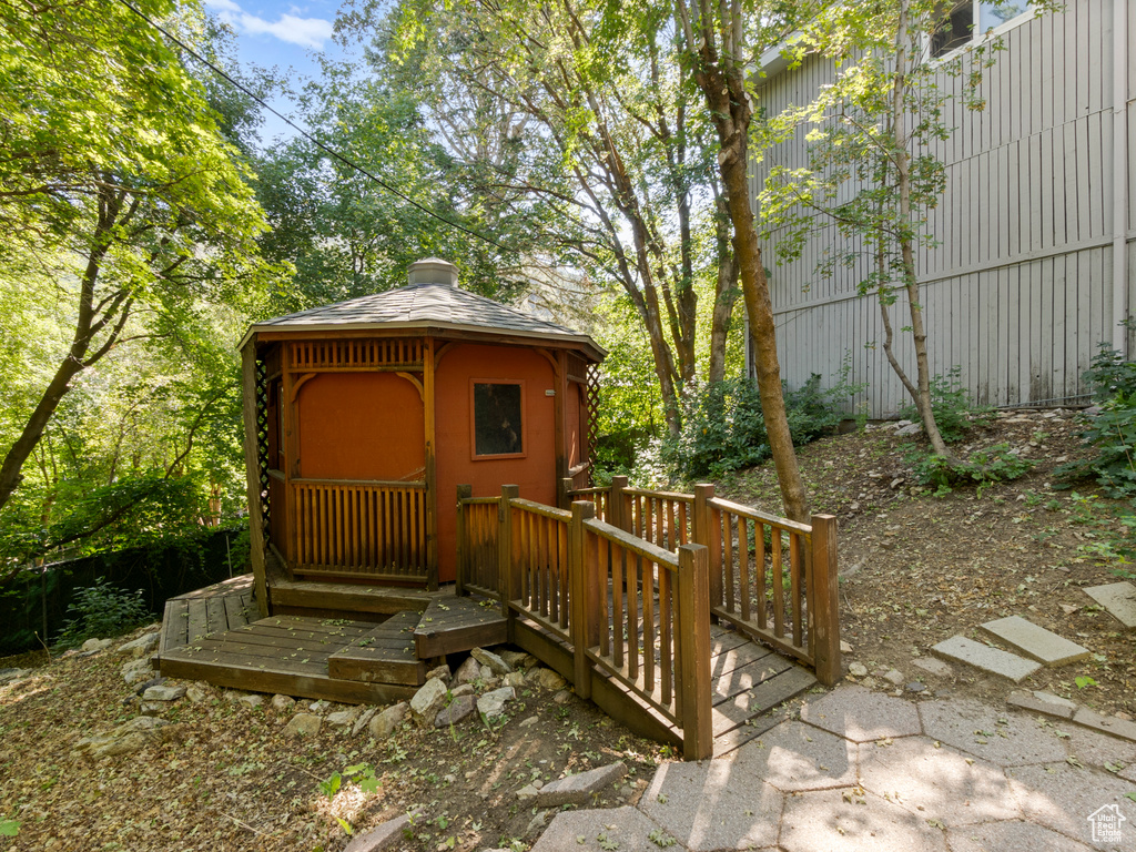 View of outdoor structure with a gazebo