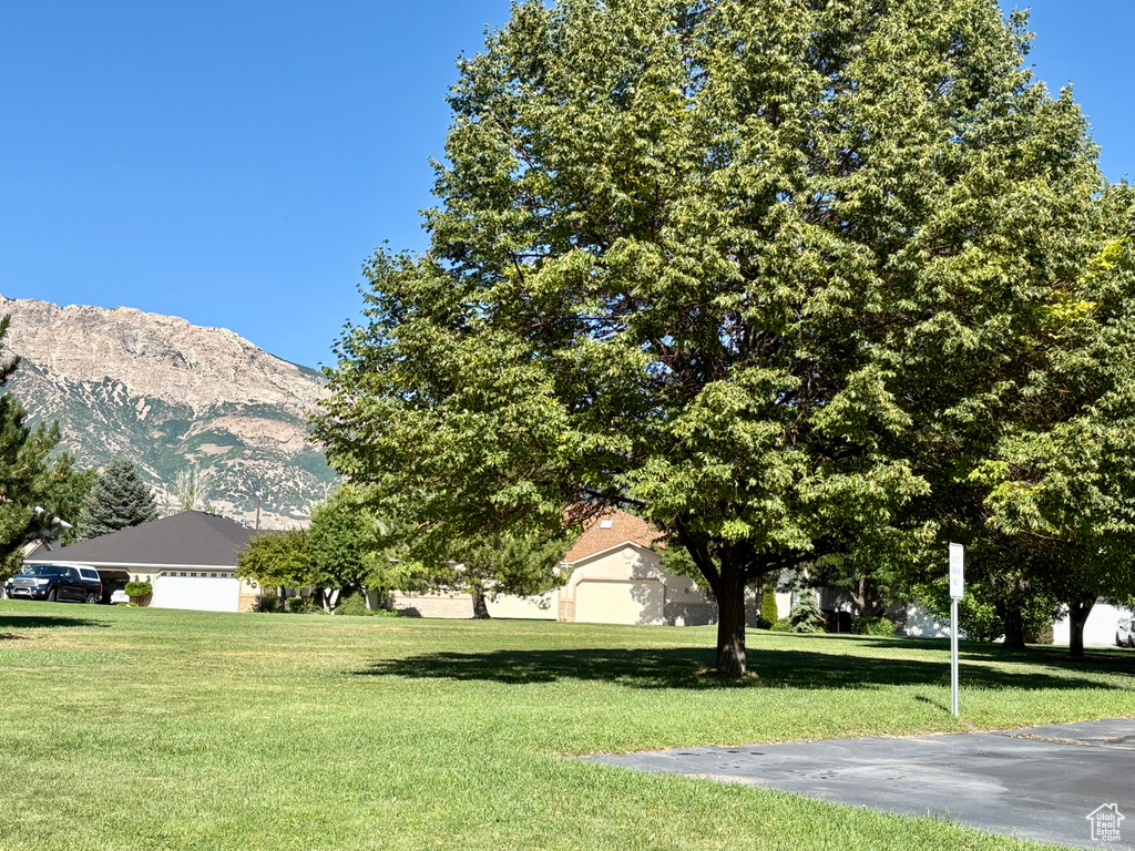 View of grassy yard featuring a mountain view