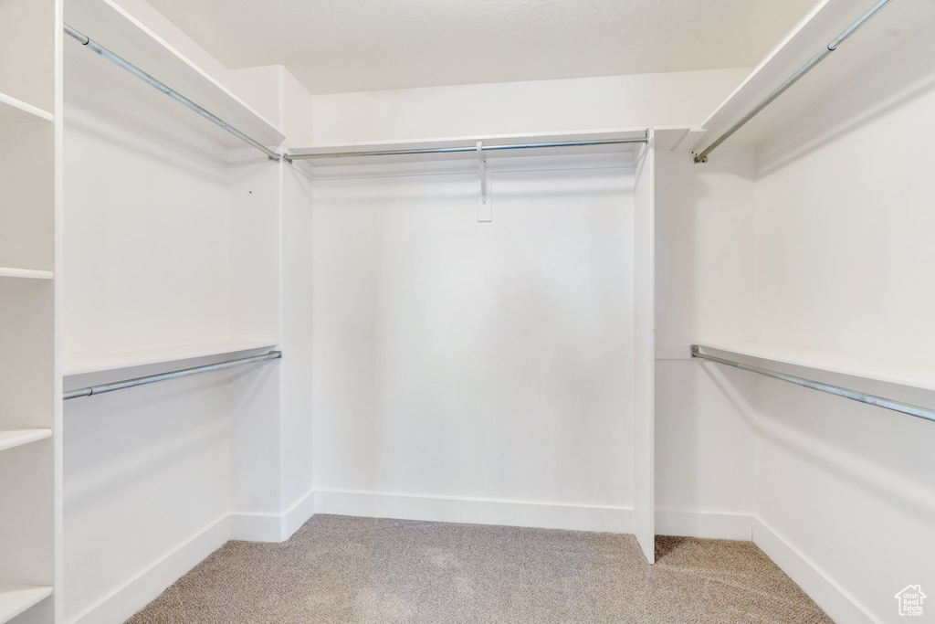 Walk in closet featuring light carpet