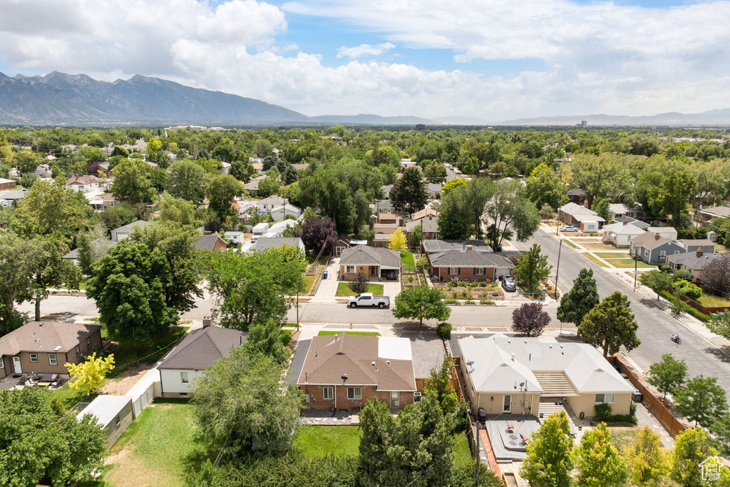Aerial perspective of suburban area featuring mountains