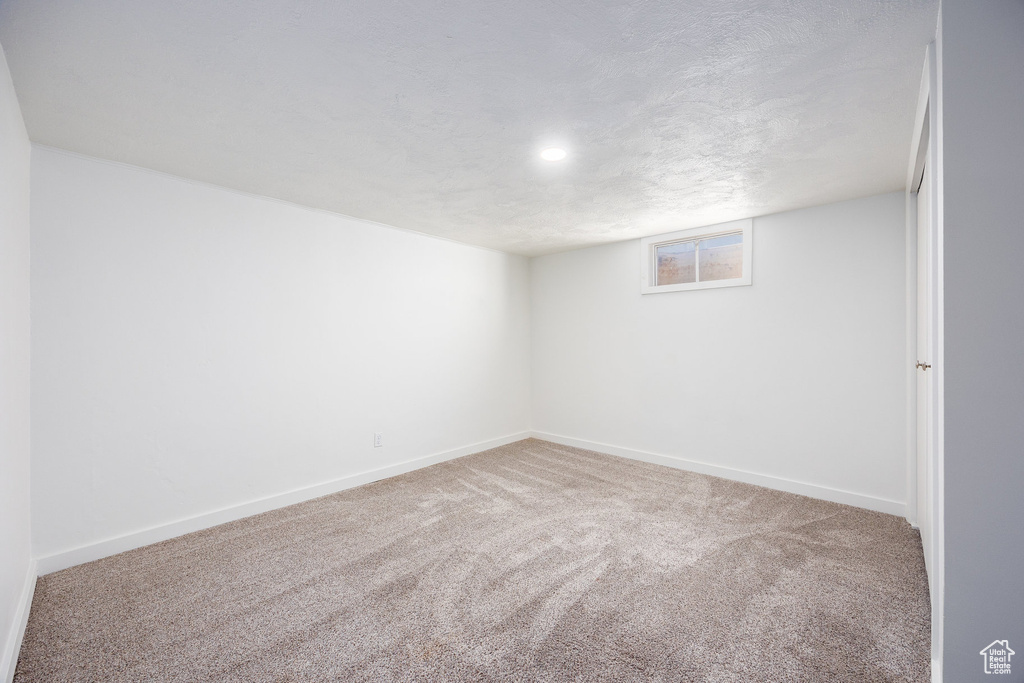 Basement with carpet floors and baseboards