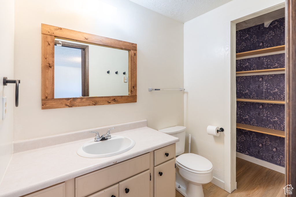 Bathroom featuring vanity and wood finished floors
