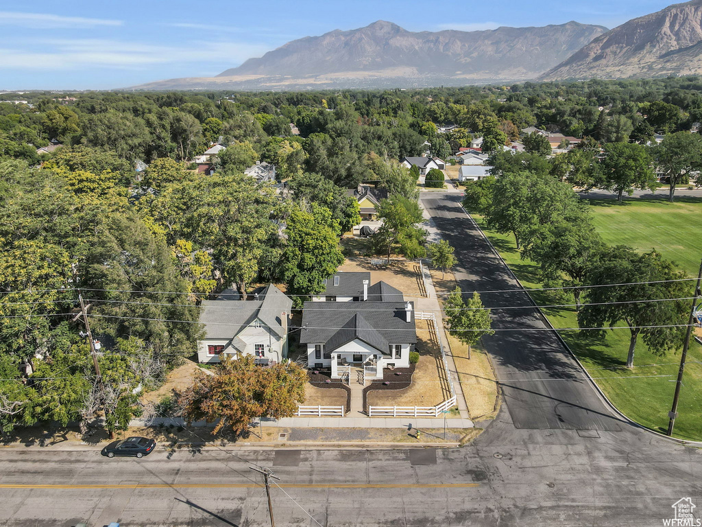 Drone / aerial view of a mountain backdrop