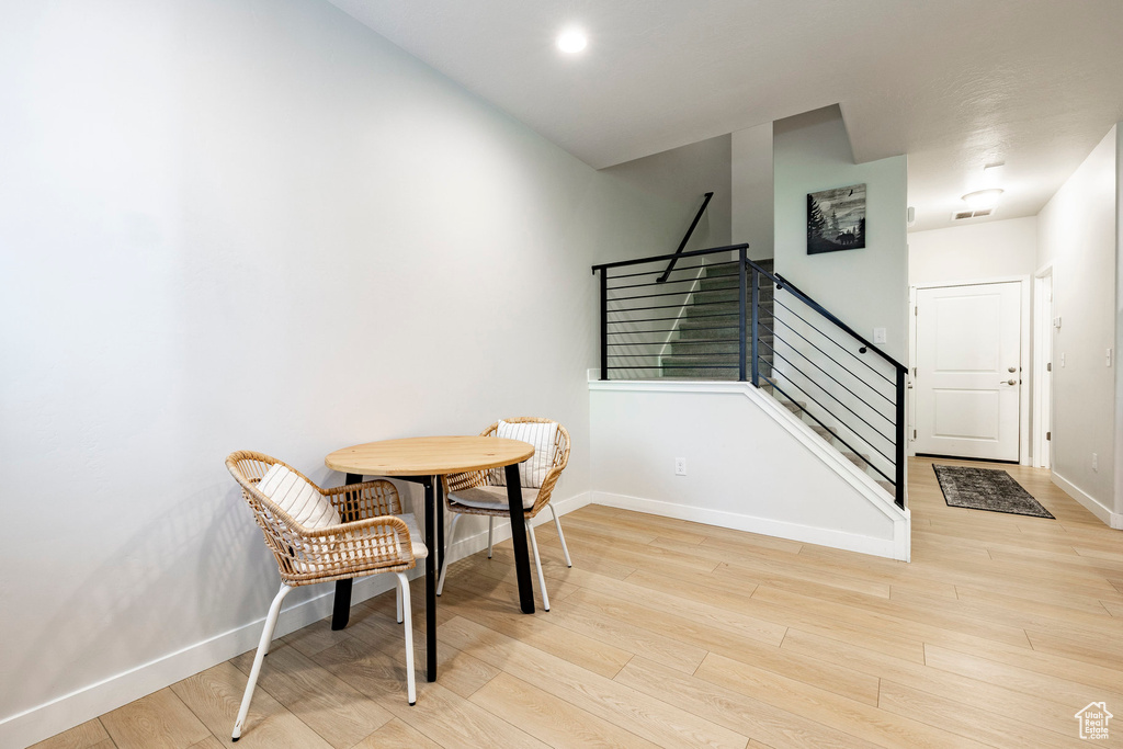 Interior space featuring stairs and light wood finished floors