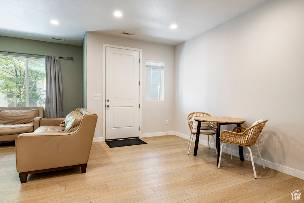 Sitting room featuring recessed lighting and light wood-style floors