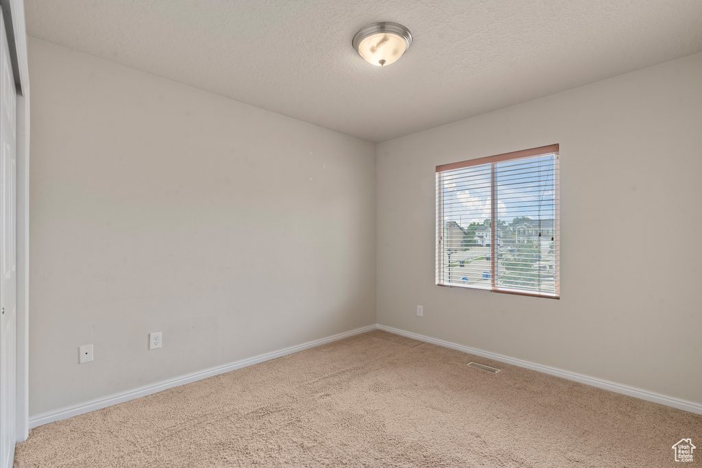 Unfurnished room with carpet floors and a textured ceiling