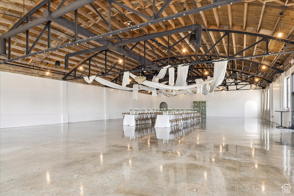 Community lobby featuring lofted ceiling
