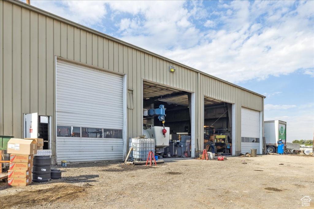 View of detached garage