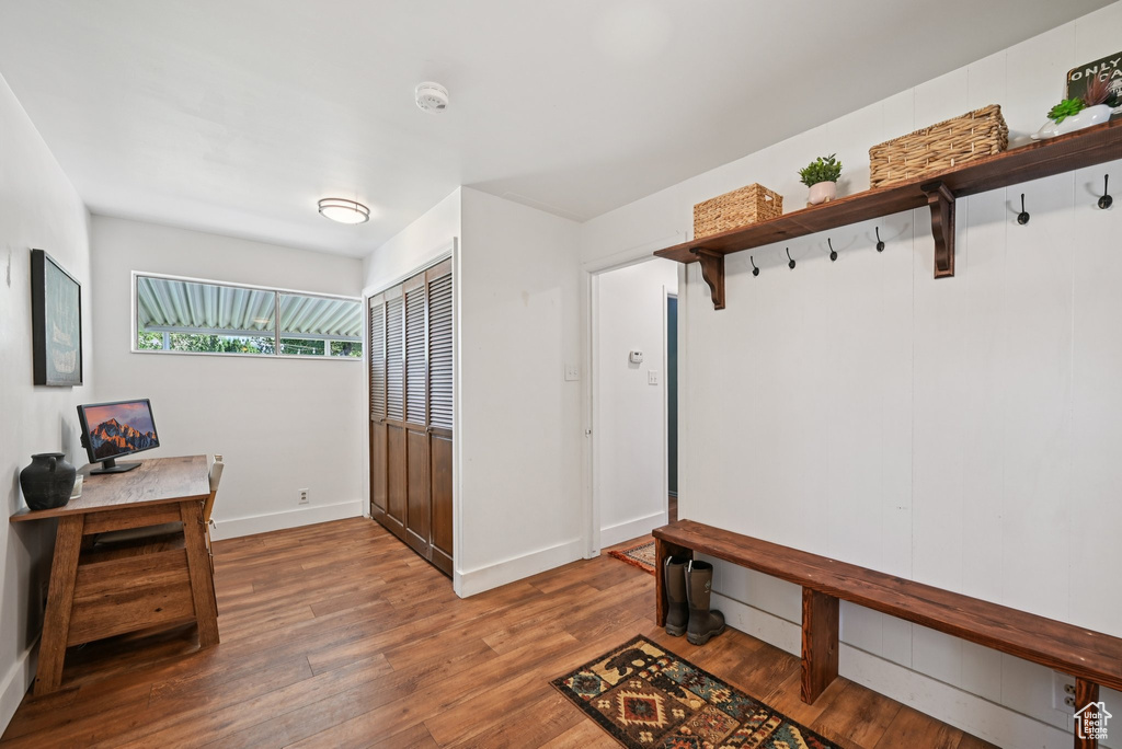 Mudroom with wood finished floors