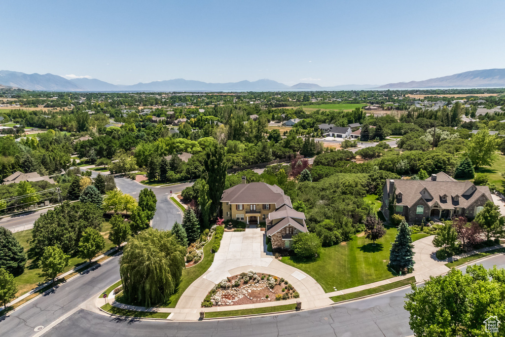 Aerial view of a mountain backdrop
