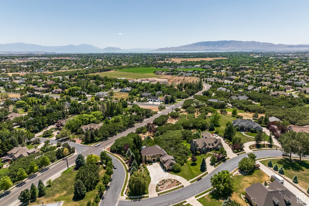 Aerial perspective of suburban area featuring mountains